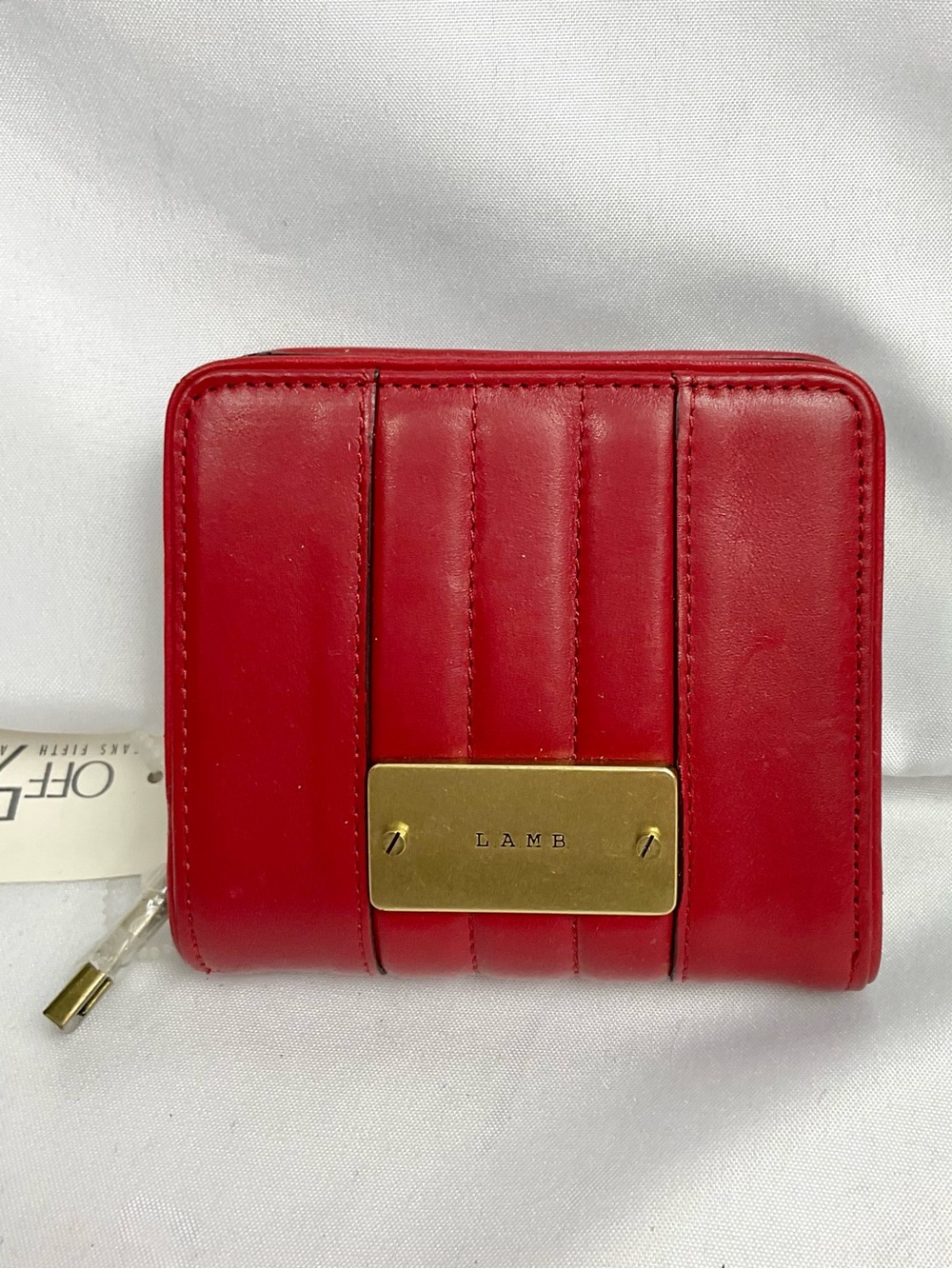 L.A.M.B. Leather Compact Wallet Red Zip Around Gold Logo Plate New NWT